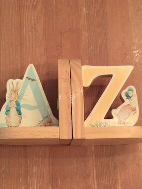 Beatrix Potter Wooden Bookends - Blue & Yellow Nursery Letters